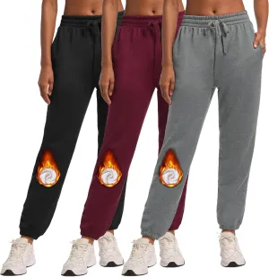 1/3 Pack Women's Fleece Lined Sweatpants Warm Baggy Workout Joggers Sweat Pants with Pockets for Winter