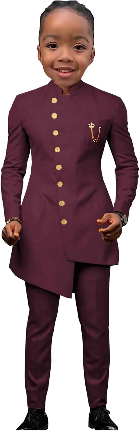 2 Piece African Boys Formal Suits Kids Tuxedo Wedding Dinner Party Performance Jacket Pants for Boys