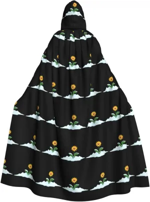 A flower stuck in a snow pile Prints Halloween Adult Hooded Cloak for Costume Parties and Theme Events