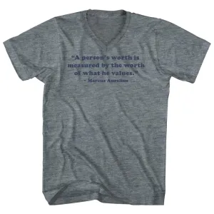 A Person's Worth Is Measured By The Worth Of What He Values.- Marcus Aurelius Quote Tees Tri-Blend V-neck Womens Junior Cut T-shirt