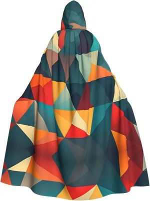 Abstract Geometric Pattern Prints Halloween Adult Hooded Cloak for Costume Parties and Theme Events