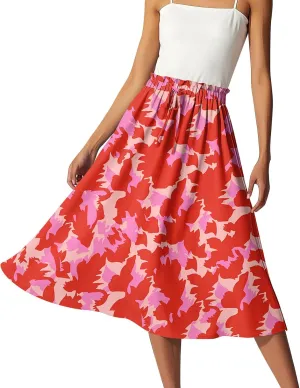 ADHOWBEW Maxi Skirts for Women Beach High Waisted A Line Ruffle Casual Cute Flowy Trendy Midi Length Plus Size Summer Skirts