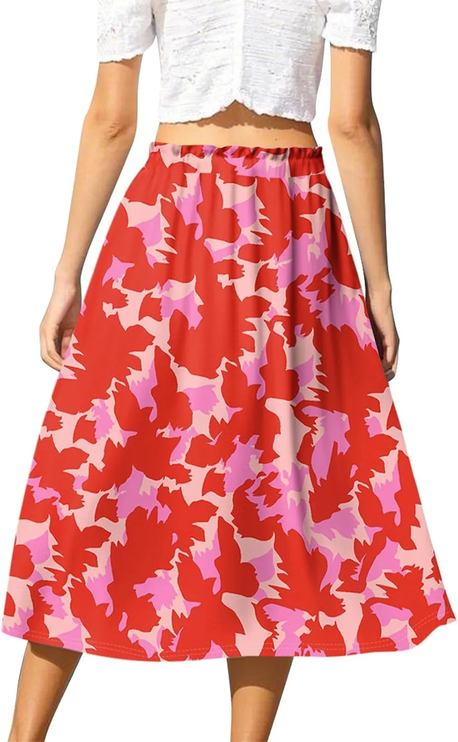 ADHOWBEW Maxi Skirts for Women Beach High Waisted A Line Ruffle Casual Cute Flowy Trendy Midi Length Plus Size Summer Skirts