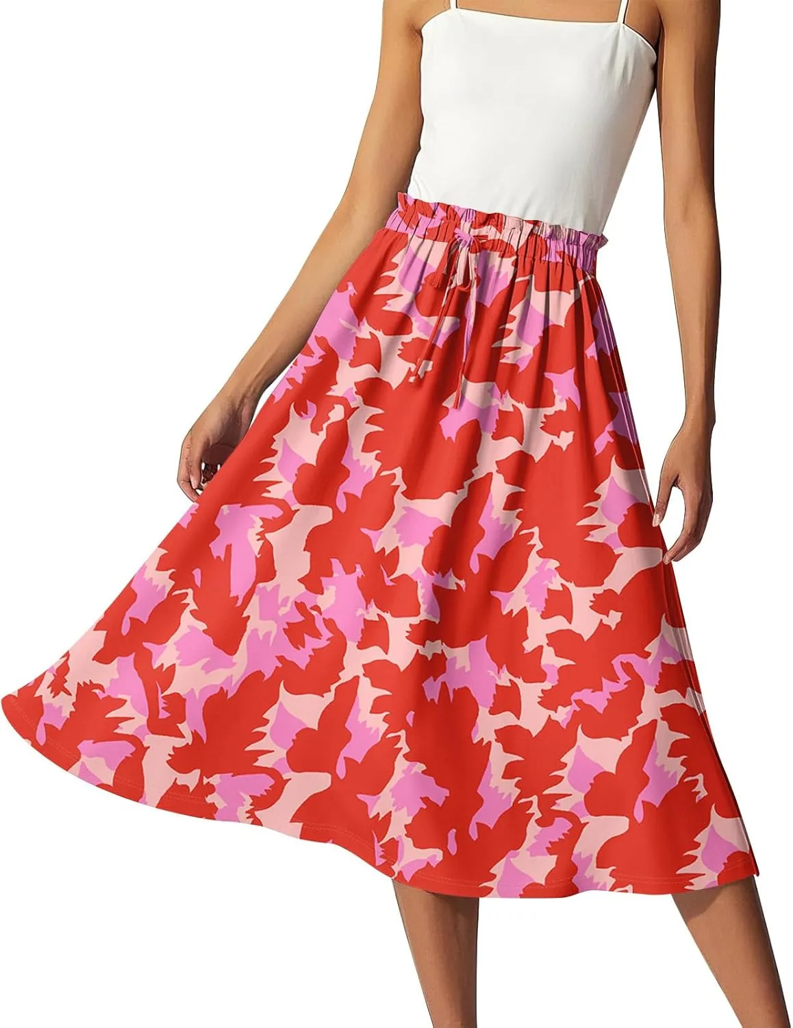 ADHOWBEW Maxi Skirts for Women Beach High Waisted A Line Ruffle Casual Cute Flowy Trendy Midi Length Plus Size Summer Skirts