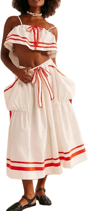 Adoeren Women Maxi Skirt Set Babydoll Cami Crop Top Parachute Long Skirt with Pockets Boho Beachwear Outfits