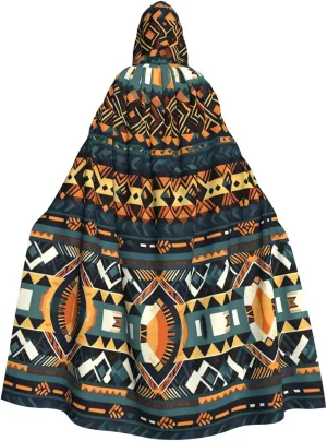 African Tribal Ethnic Texture Picture Adult Hooded Cape Cloak for Halloween, Role-playing Costumes, and Theme Parties