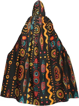 african tribal ethnic texture Prints Halloween Adult Hooded Cloak for Costume Parties and Theme Events