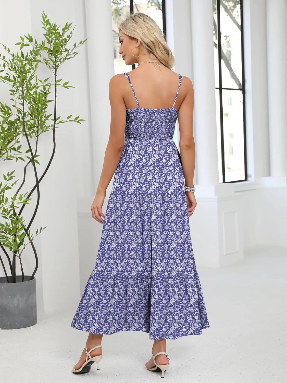 ANRABESS Women Summer Maxi Dress 2025 Square Neck Sleeveless Casual Boho Floral High Waist Slit Travel Vacation Sundress
