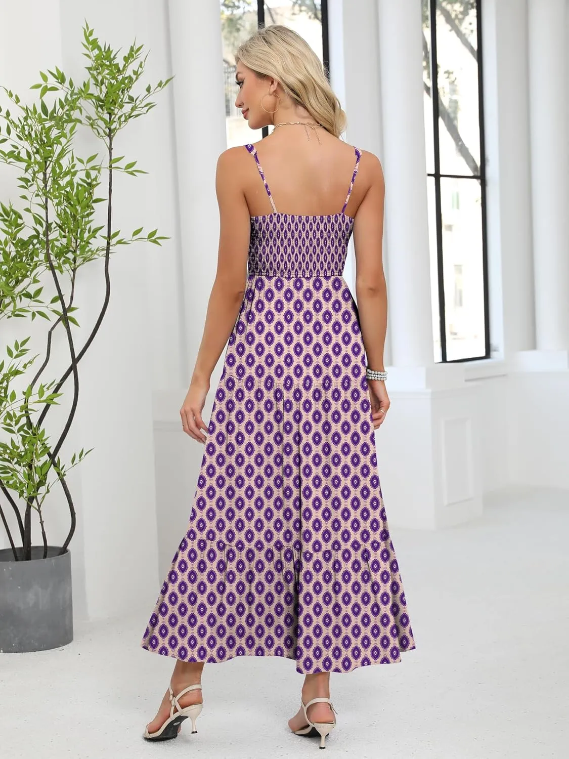 ANRABESS Women Summer Maxi Dress 2025 Square Neck Sleeveless Casual Boho Floral High Waist Slit Travel Vacation Sundress