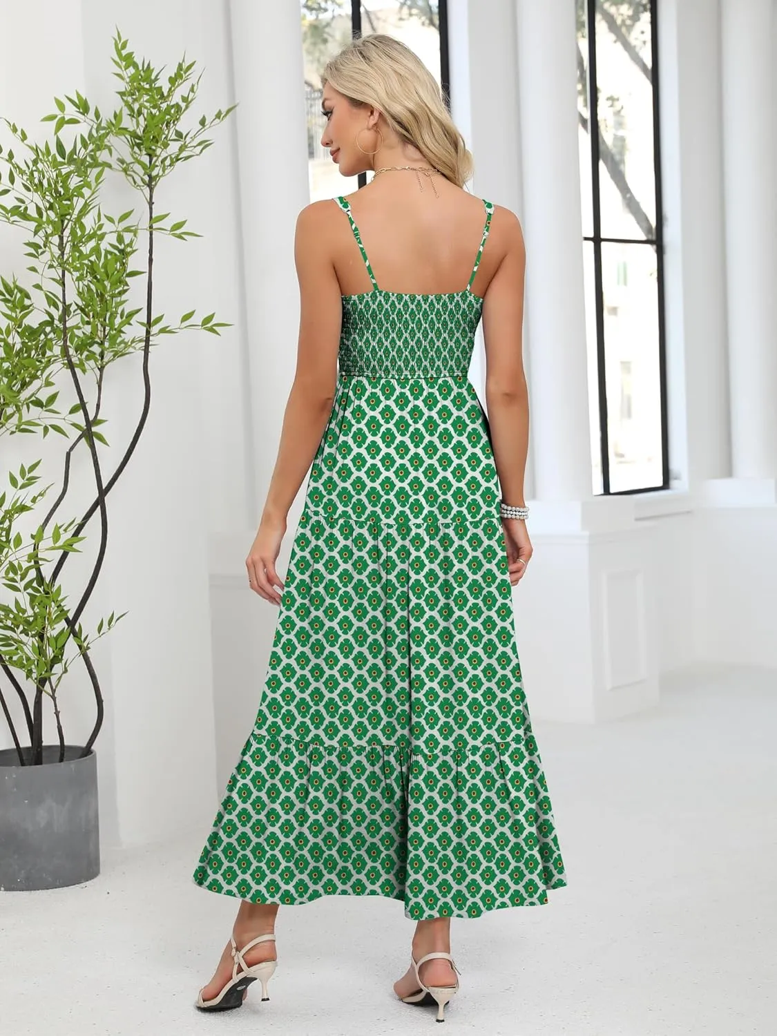 ANRABESS Women Summer Maxi Dress 2025 Square Neck Sleeveless Casual Boho Floral High Waist Slit Travel Vacation Sundress