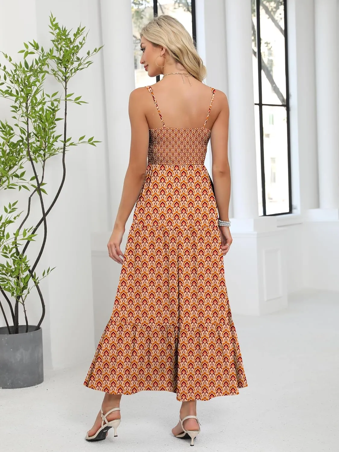 ANRABESS Women Summer Maxi Dress 2025 Square Neck Sleeveless Casual Boho Floral High Waist Slit Travel Vacation Sundress