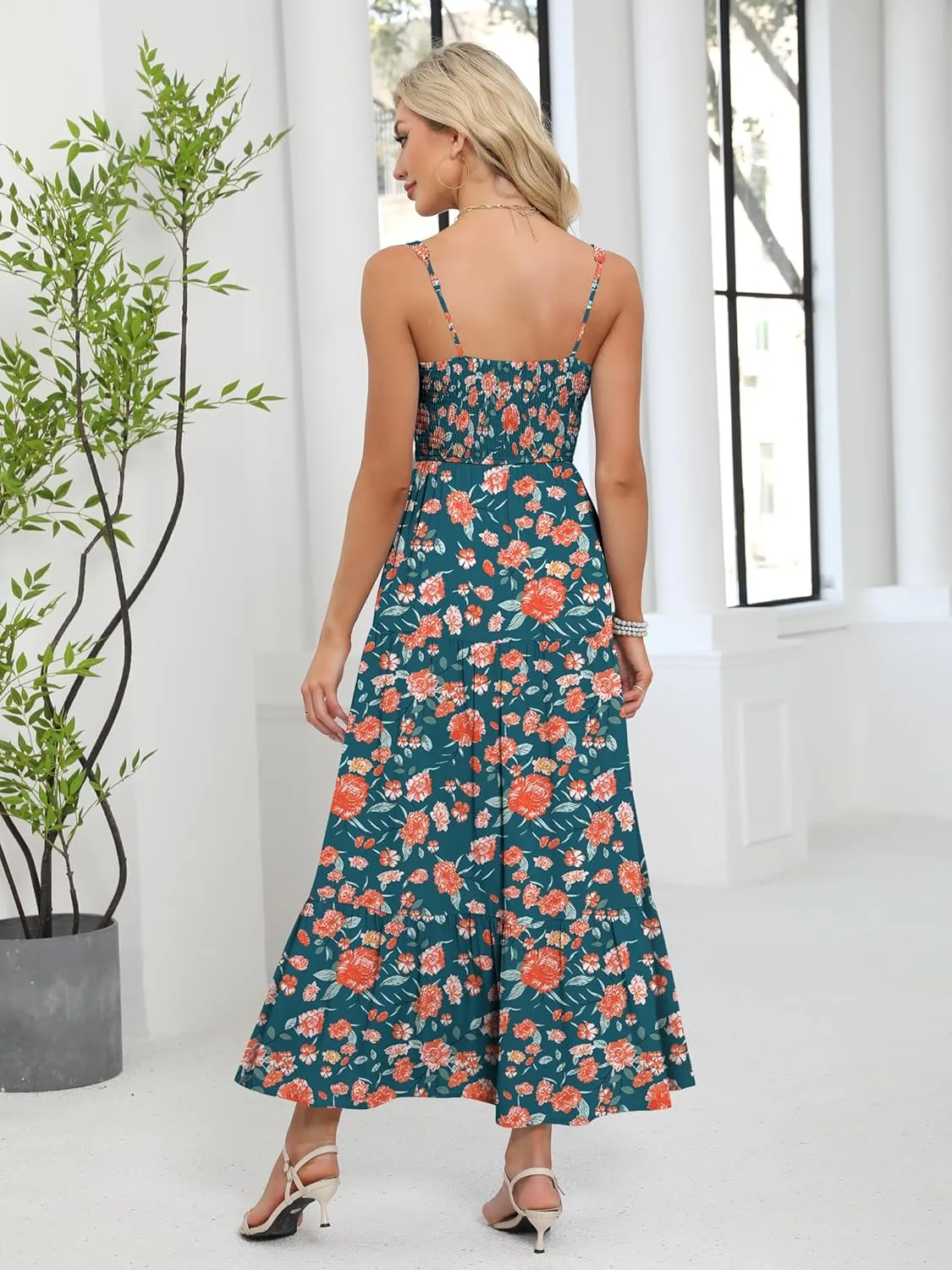 ANRABESS Women Summer Maxi Dress 2025 Square Neck Sleeveless Casual Boho Floral High Waist Slit Travel Vacation Sundress