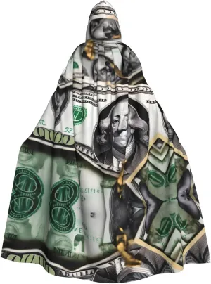 Banknote Patterns Prints Halloween Adult Hooded Cloak for Costume Parties and Theme Events