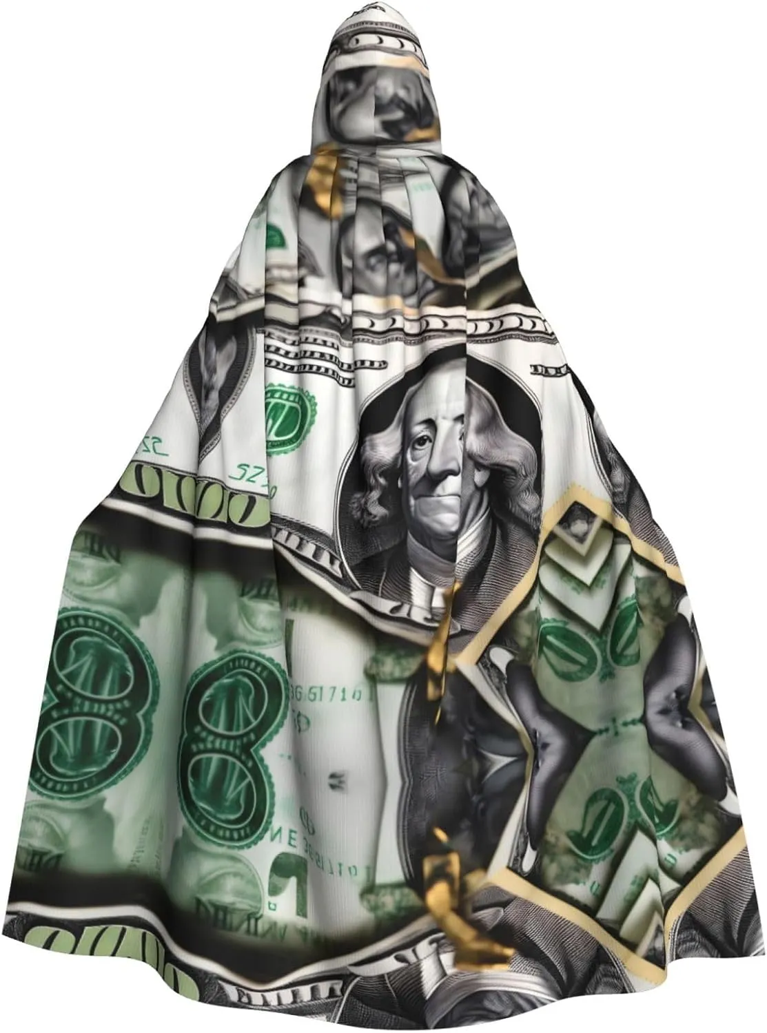Banknote Patterns Prints Halloween Adult Hooded Cloak for Costume Parties and Theme Events