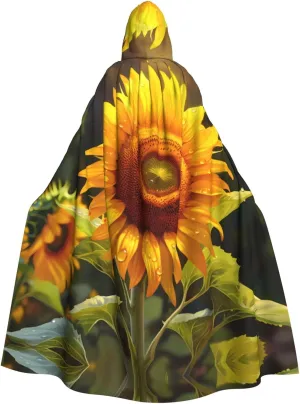 Beautiful sunflower Prints Halloween Adult Hooded Cloak for Costume Parties and Theme Events