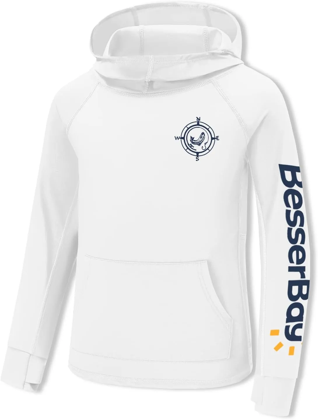 BesserBay Youth Boys UV Protection Ralgan Long Sleeve Fishing Shirt Thumb Holes Hooded Rash Guard with Pocket 6-16 Years