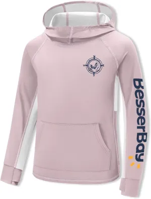 BesserBay Youth Boys UV Protection Ralgan Long Sleeve Fishing Shirt Thumb Holes Hooded Rash Guard with Pocket 6-16 Years