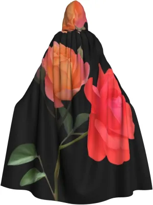 Bicolor Moonflower Picture Adult Hooded Cape Cloak for Halloween, Role-playing Costumes, and Theme Parties