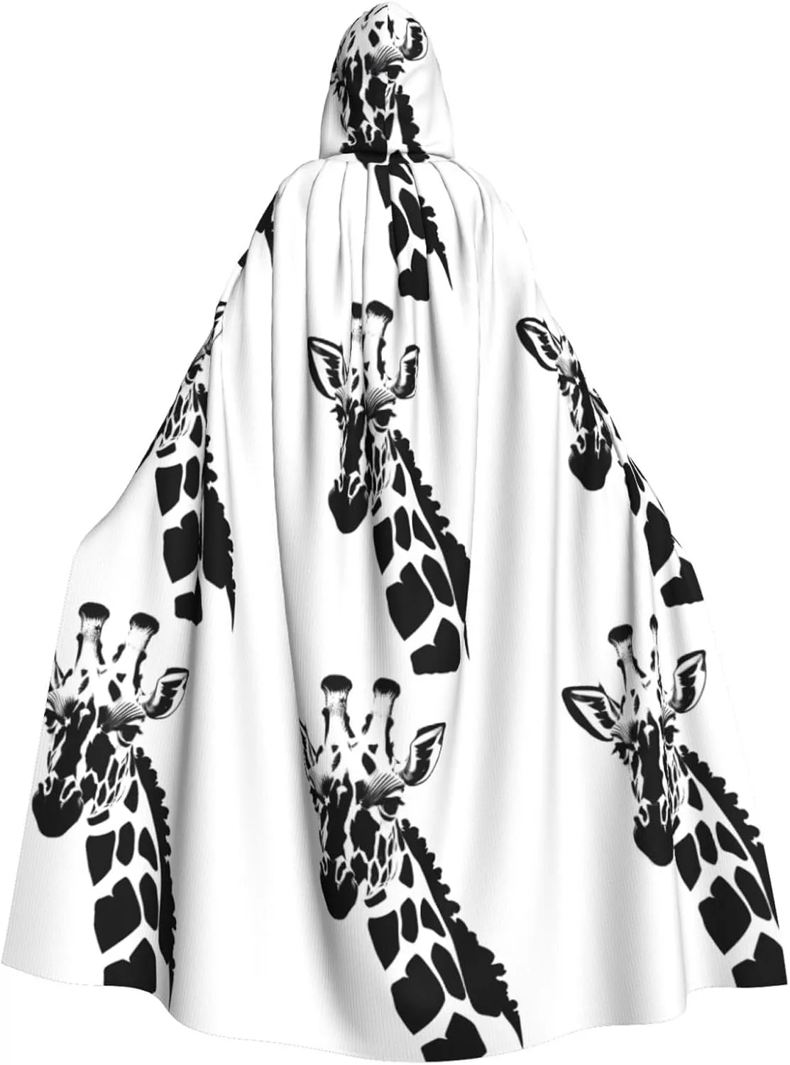 Black and white giraffe Pattern Adult Hooded Cape Cloak for Halloween, Role-playing, and Costume Parties