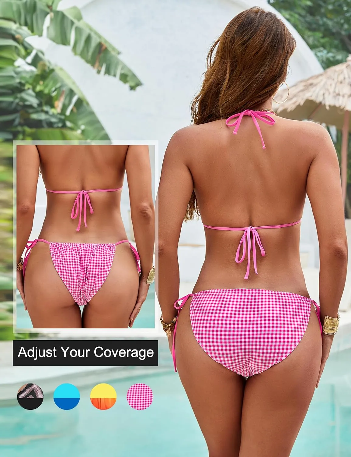 Blooming Jelly Womens Triangle Bikini Sets Cheeky String Sexy Swimsuit High Cut Mid Rise Halter Ruched Two Piece Bathing Suit
