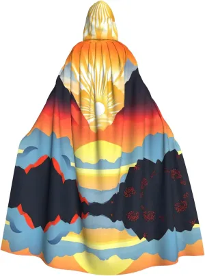 Bright sunrise Prints Halloween Adult Hooded Cloak for Costume Parties and Theme Events