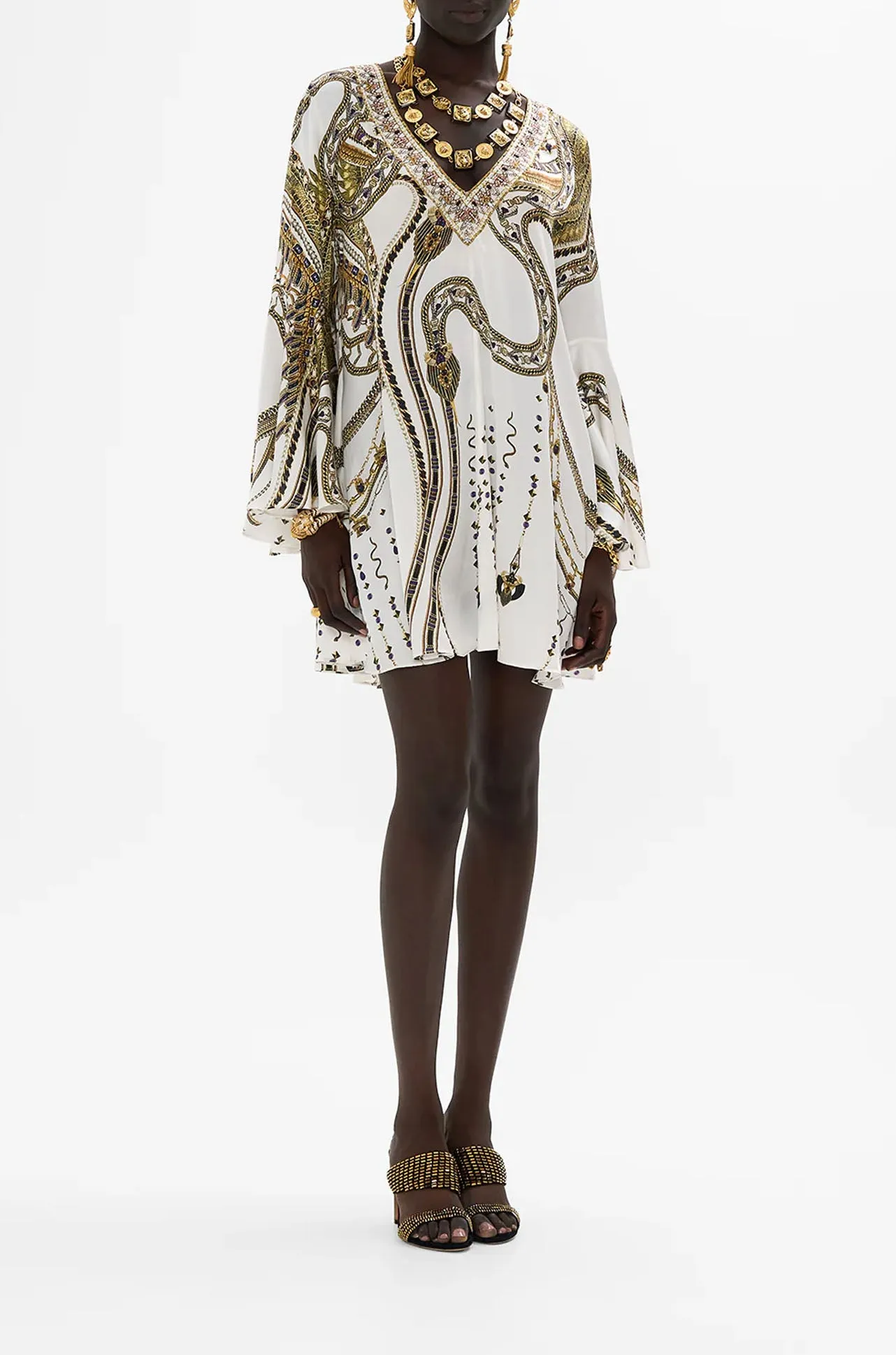 Camilla - Goddess Energy V-Neck Flared Sleeve Mini Dress
