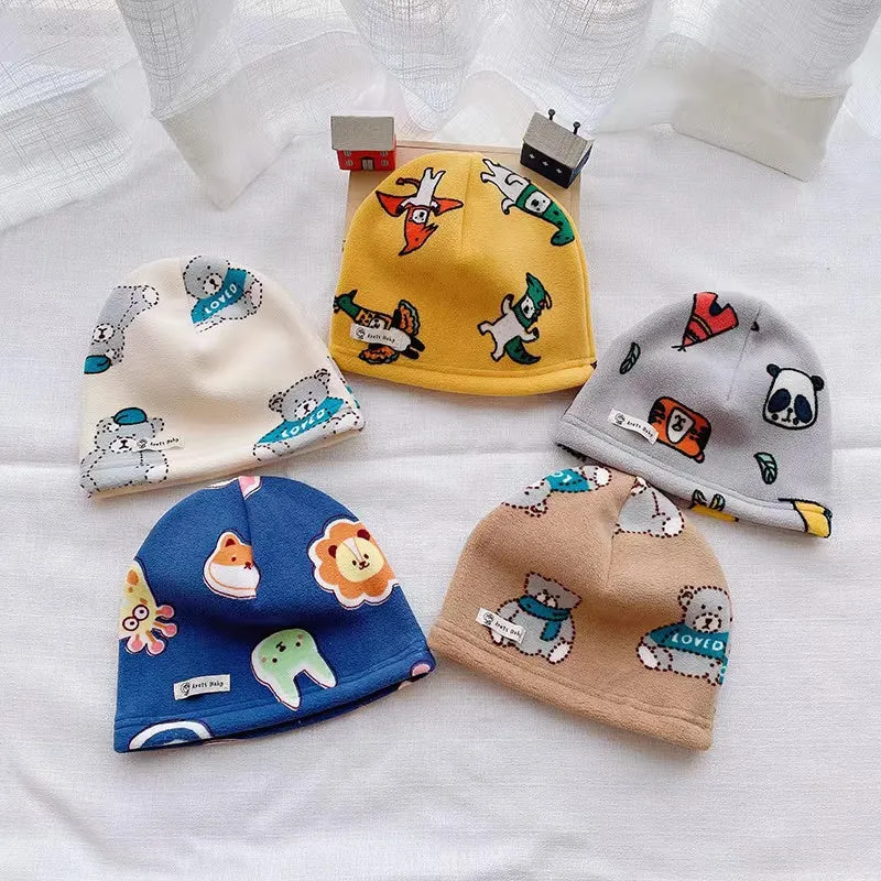 Cartoon Cozy Fleece Hat With Tube Scarf 2-Piece Set