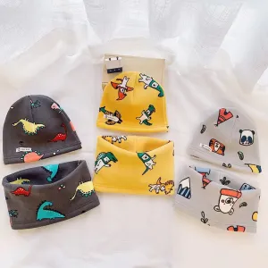 Cartoon Cozy Fleece Hat With Tube Scarf 2-Piece Set