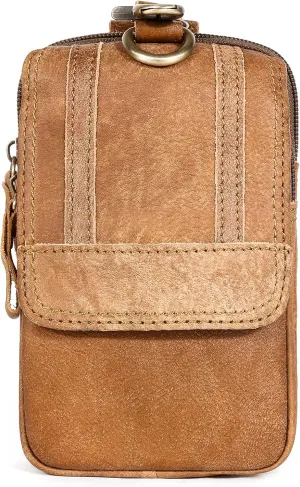 cell phone bag leather waist bag, retro casual fashion travel waist bag (Brown)