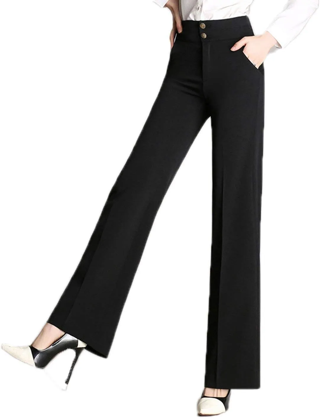 CHARTOU Women's High Waist Double-Button Closure Boot-Cut Dress Pants