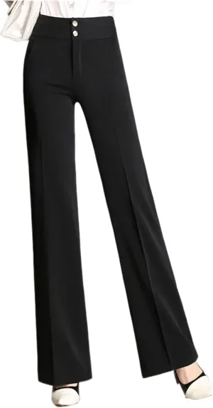 CHARTOU Women's High Waist Double-Button Closure Boot-Cut Dress Pants