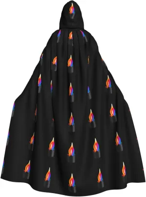 Colorful flame candle Pattern Adult Hooded Cape Cloak for Halloween, Role-playing, and Costume Parties