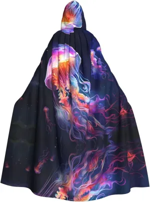Colorful Jellyfish Prints Halloween Adult Hooded Cloak for Costume Parties and Cosplay Events