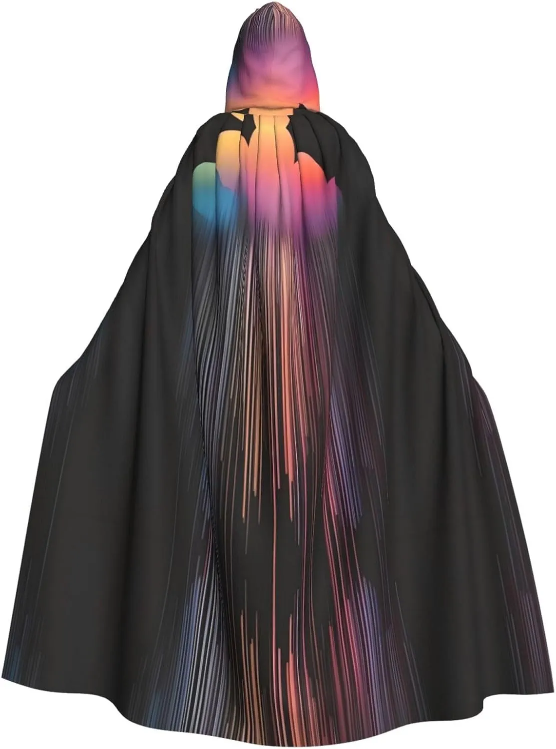 Colorful rainbow rain Pattern Adult Hooded Cape Cloak for Halloween, Role-playing, and Costume Parties