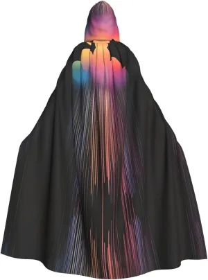 Colorful rainbow rain Pattern Adult Hooded Cape Cloak for Halloween, Role-playing, and Costume Parties
