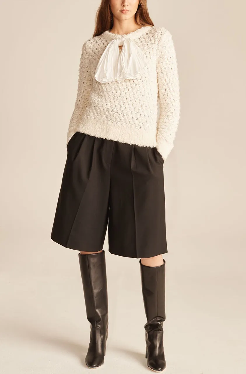 Cotton-Blend Sweater With Removable Bow