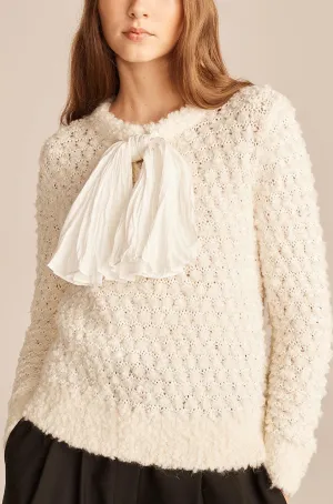 Cotton-Blend Sweater With Removable Bow