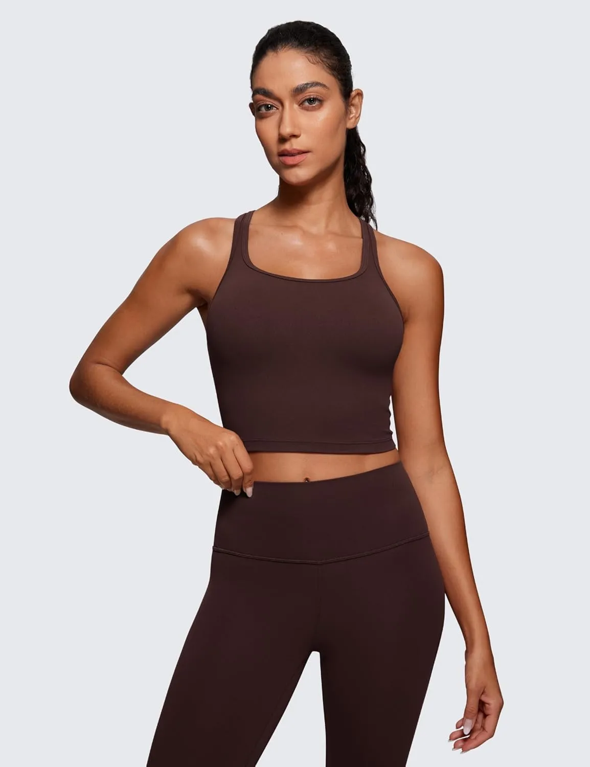 CRZ YOGA Butterluxe Womens Y-Back Racerback Longline Sports Bra - Padded Scoop Neck Workout Crop Tank Top with Built in Pads