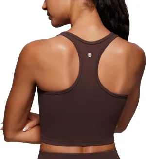 CRZ YOGA Butterluxe Womens Y-Back Racerback Longline Sports Bra - Padded Scoop Neck Workout Crop Tank Top with Built in Pads