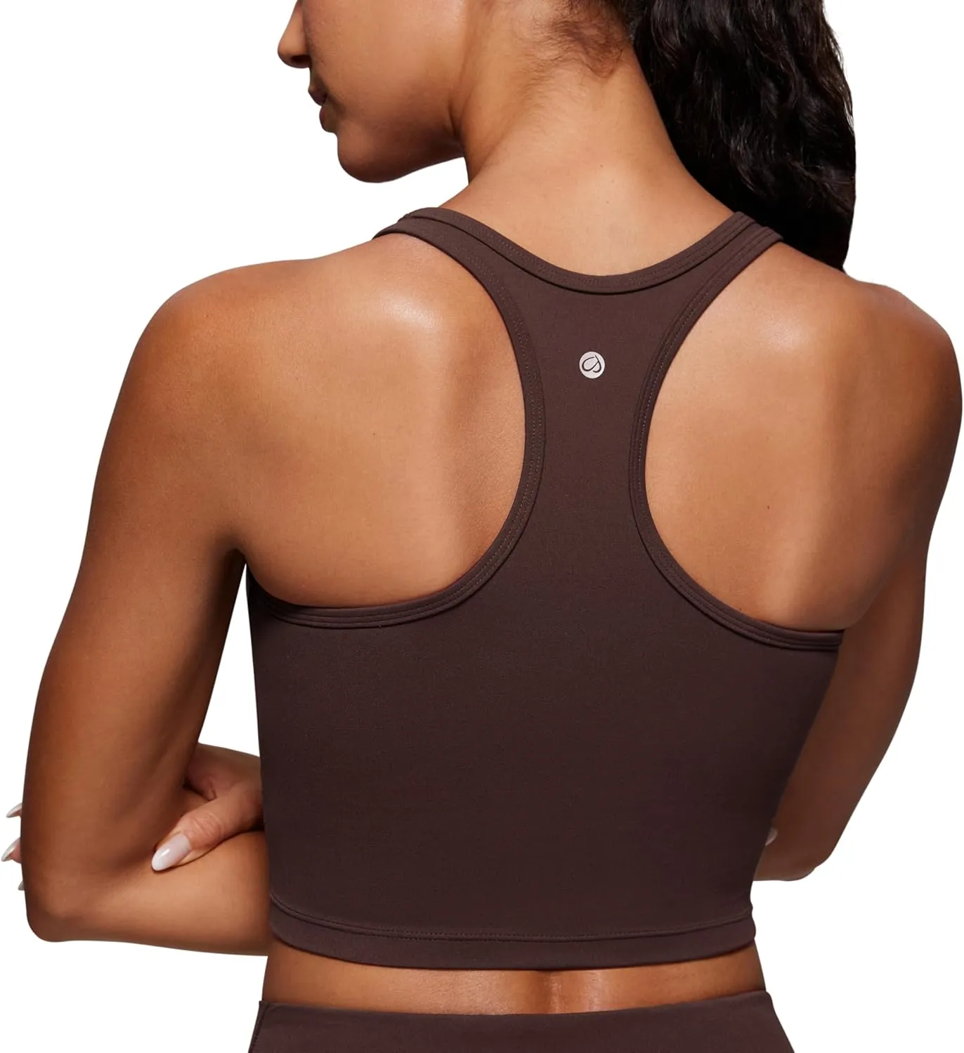 CRZ YOGA Butterluxe Womens Y-Back Racerback Longline Sports Bra - Padded Scoop Neck Workout Crop Tank Top with Built in Pads