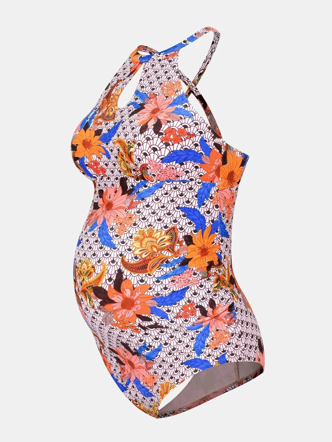 CUPSHE Maternity One Piece Swimsuit High Neck Pregnancy Bathing Suit for Women High Neck Keyhole Crisscross Self Tie
