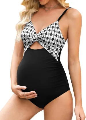 CUPSHE Maternity One Piece Swimsuit V Neck Pregnancy Bathing Suit for Women Front Twist Cutout Ruched Adjustable Straps