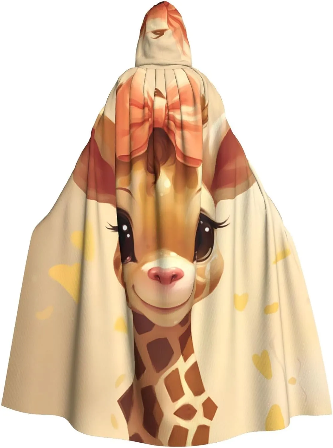 Cute bow giraffe Prints Halloween Adult Hooded Cloak for Costume Parties and Theme Events