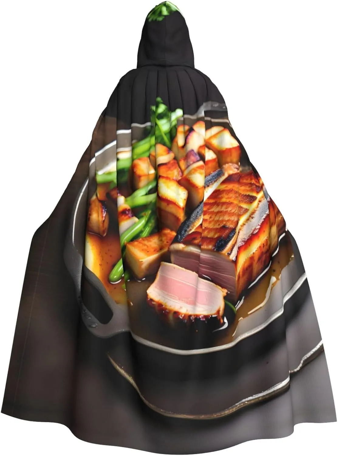 Delicious grilled meat Picture Adult Hooded Cape Cloak for Halloween, Role-playing Costumes, and Theme Parties