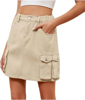 Denim Mini Skirt for Womens 2024 Fashion Casual High Waisted Cargo Short Y2K Jean Skirts with Pockets Streetwear