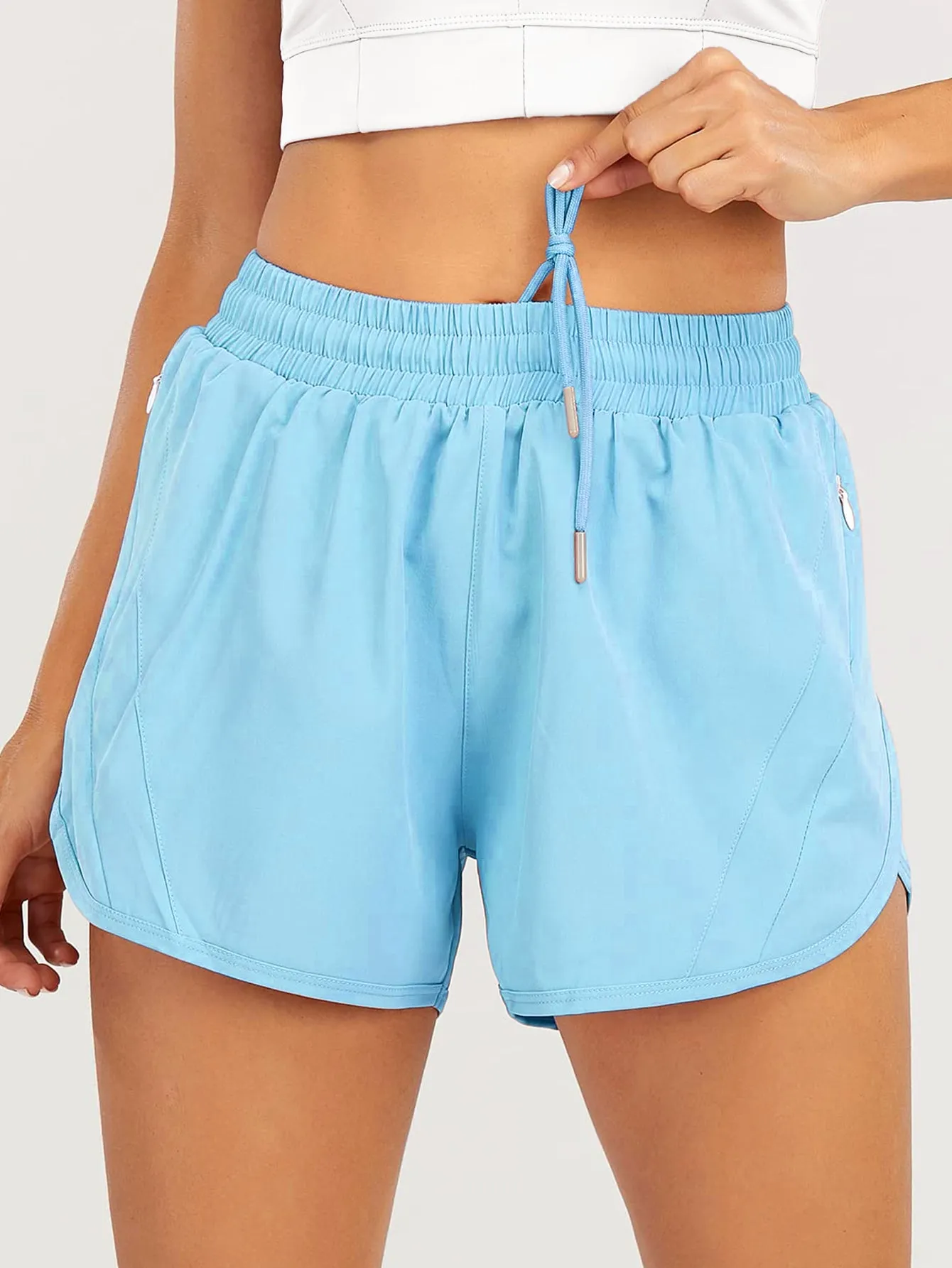 Drawstring Waist Zipper Pocket Lined Running Shorts