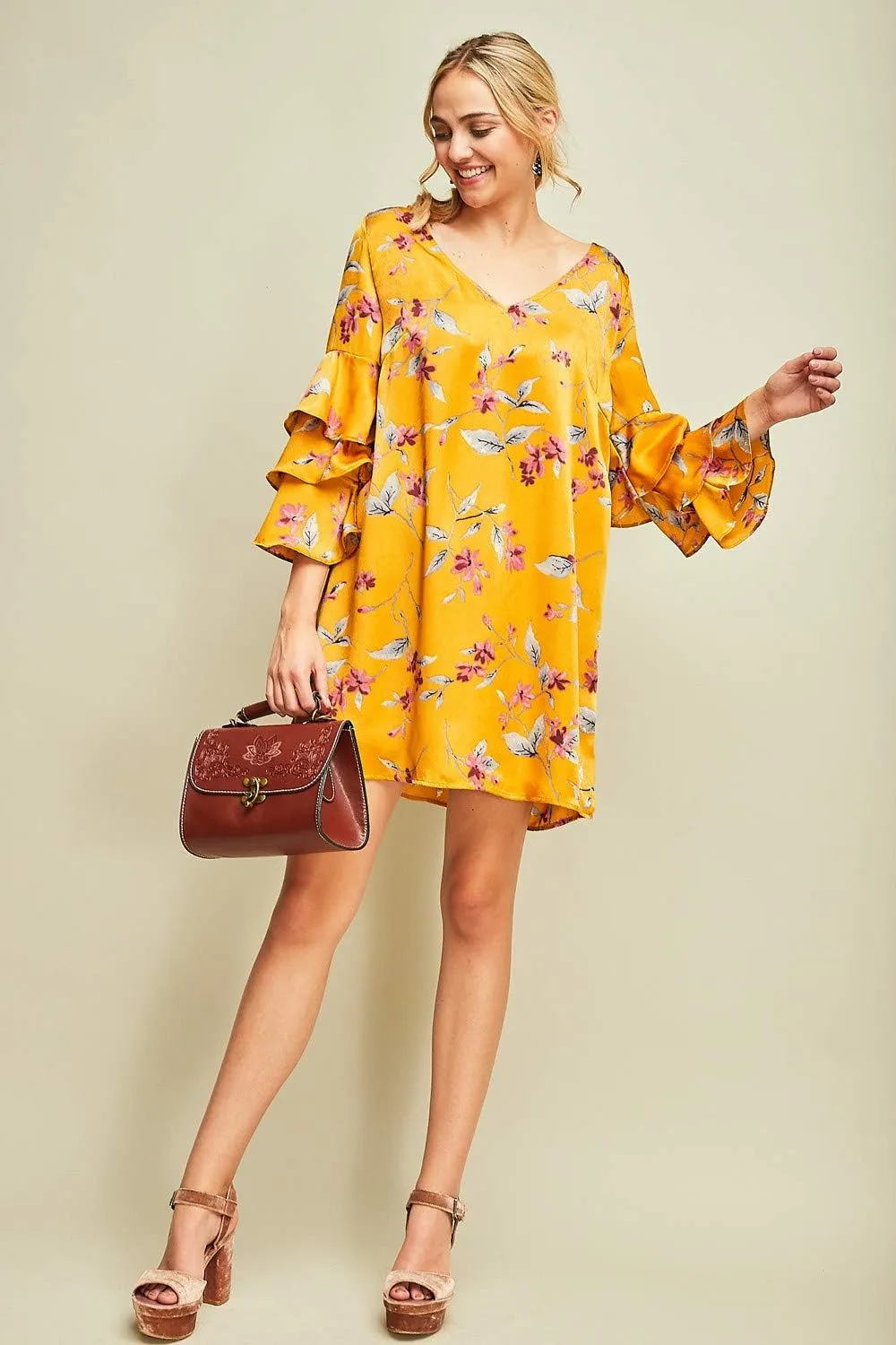 Entro Women's Floral Ruffle Sleeve Mini Dress