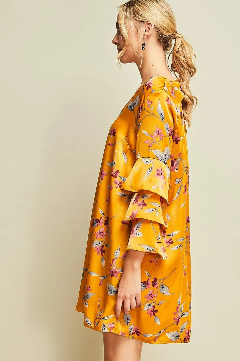 Entro Women's Floral Ruffle Sleeve Mini Dress