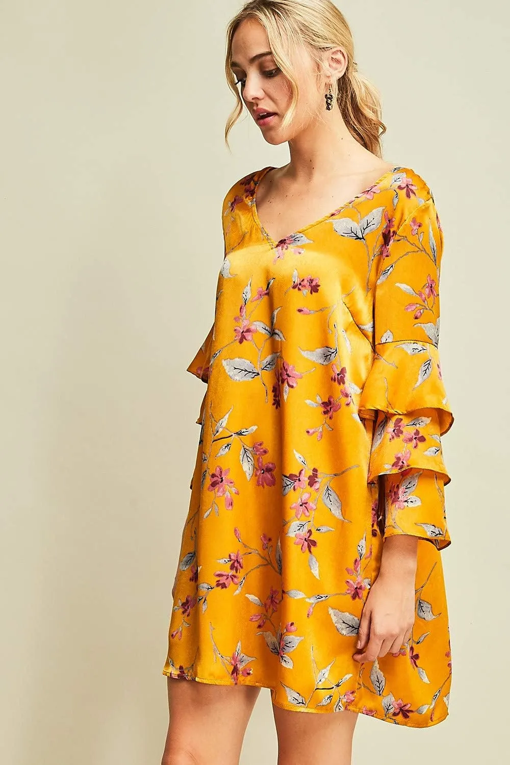 Entro Women's Floral Ruffle Sleeve Mini Dress