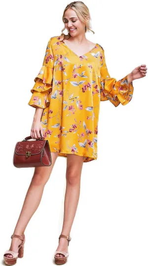 Entro Women's Floral Ruffle Sleeve Mini Dress